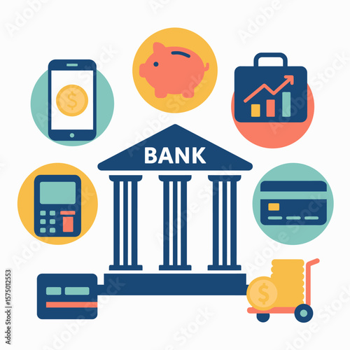 Banking Icons and Financial Services Illustration