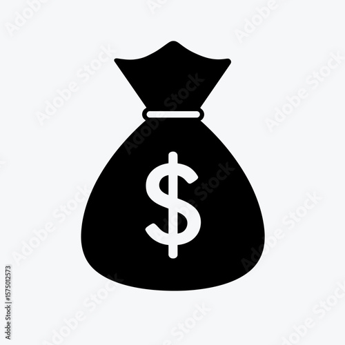 Black Money Bag Icon with Dollar Sign