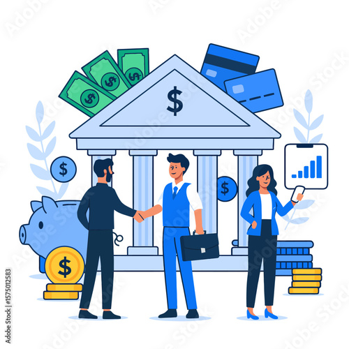 Business Deal at a Bank Illustration