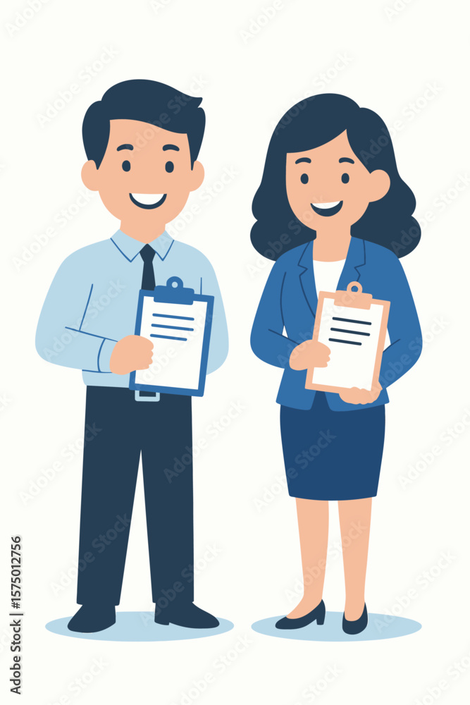 Happy Business Team Holding Clipboards Happy Business Team Holding Clipboards