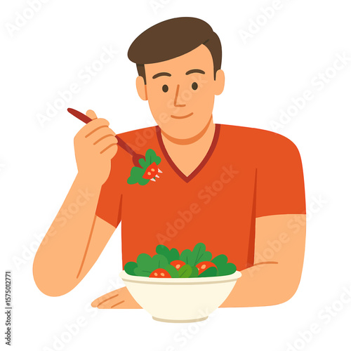 Man Enjoying a Fresh Salad Bowl