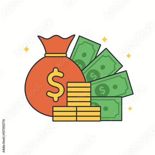 Money Bag and Cash Illustration