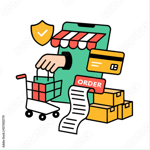 Online Shopping and Order Confirmation Illustration
