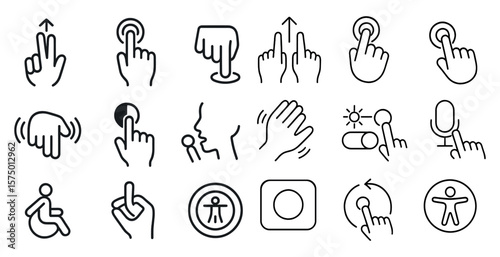 Set of icons for various buttons and controls, including a thumbs up, thumbs down, and a pause button