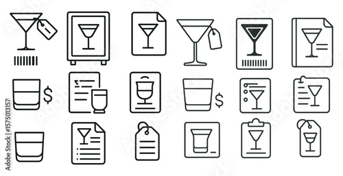 Set of icons for glasses and drinkware, including a martini glass, a wine glass, and a shot glass