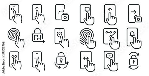 Collection of icons for a mobile app, featuring a camera, a keypad, and a lock