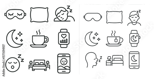 Series of icons that represent different aspects of daily life, including sleep, technology, and relaxation. The icons are all in black and white, giving them a simple and minimalist appearance