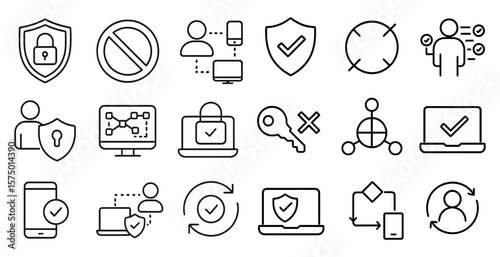 Series of icons that represent security and protection. The icons include a key, a lock, a shield, and a person