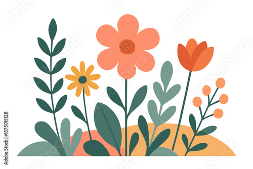 Colorful floral arrangement with bold blooms and leaves