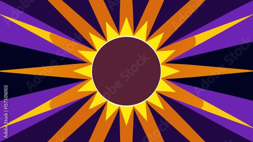 an abstract purple and orange sunburst or explosion background with a central circle 