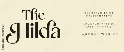 Hilda Lettering Minimalist Fashion. Elegant alphabet letters serif font and number. Typography fonts regular uppercase, lowercase.