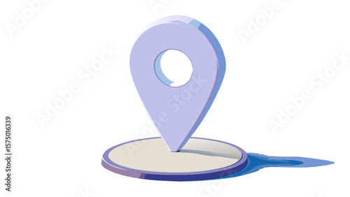 a minimalist 3d light purple map pin on a circular beige base with a purple rim and blue shadow isolated on white background.