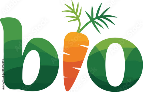 The word bio stylized with a carrot in the middle on a light green background plain