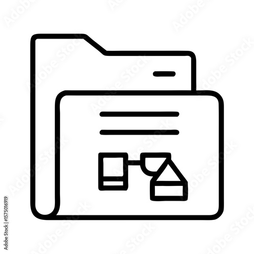 Folder icon with document and design elements in outline style  