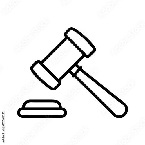 Legal gavel icon in simple line art design with circular base  