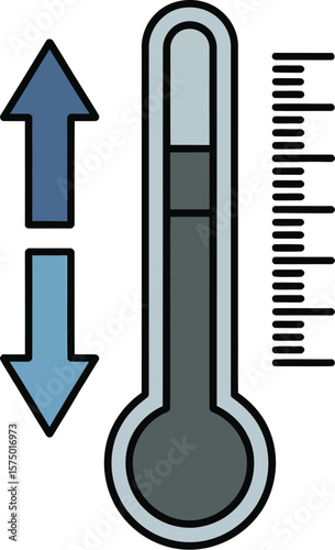Illustration of a thermometer with rising and falling arrows indicating temperature change