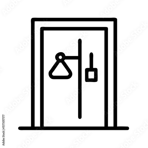 Scales and lock on a courtroom door in minimalist design  