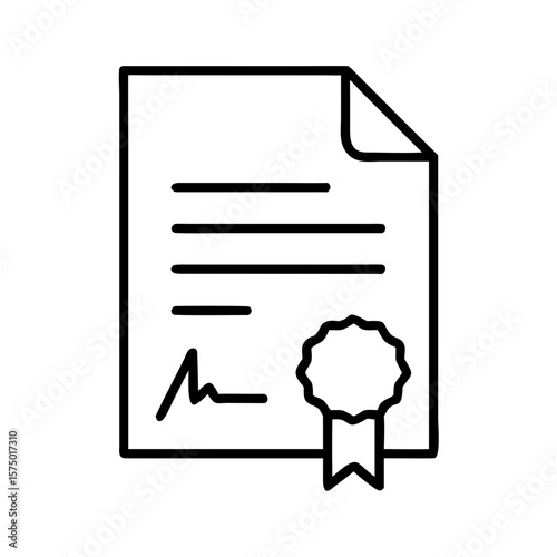 Certificate document with signature and seal icon illustration  