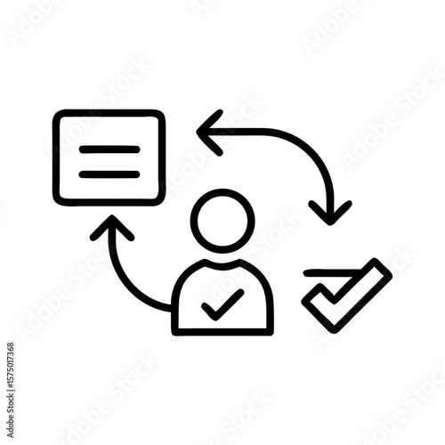 User feedback process with checkmark and arrows in minimalist style  