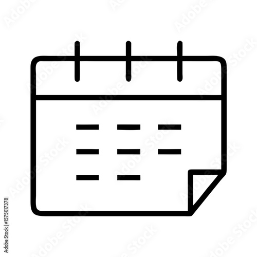 Simple calendar icon with blank date spaces and curled corner  