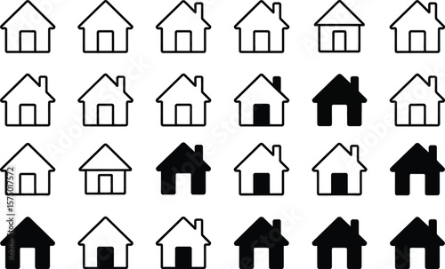 Rows of house icons in black and white with varying fill levels on a white background