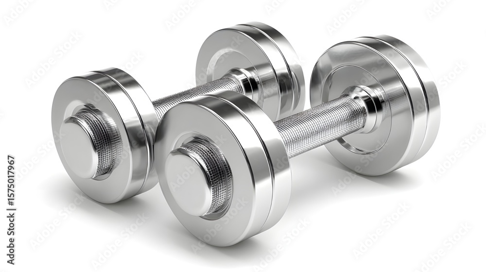 Shiny silver dumbbell for fitness and strength training equipment. Shiny silver dumbbell for fitness and strength training equipment.