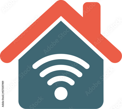 Illustration of a house with a wifi symbol inside, red roof, and grey house body color