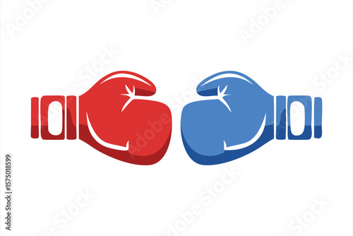 Red and Blue Boxing Gloves Facing Each Other on a White Background