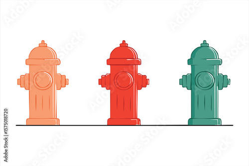 Colorful Fire Hydrant Lineup Red Green and Orange Public Safety Icons