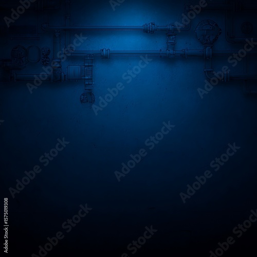 Pipes valves and gauges in blue