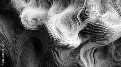 Abstract Black and White Swirling Lines Creating a Dynamic Visual Effect