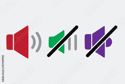 Sound volume control icons with different states on muted and silent