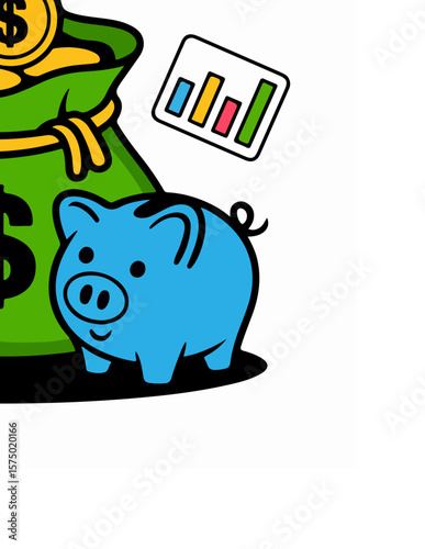 Cartoon Finance Icon Set – Money Bag, Wallet, Piggy Bank, Credit Card, and Calculator

