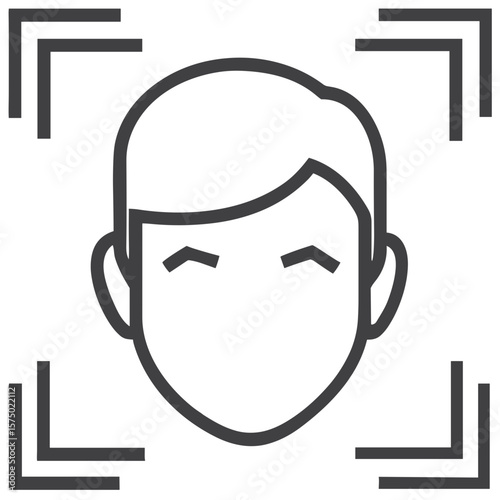 Biometric facial recognition icon for security blogs, identity verification websites, and tech presentations
