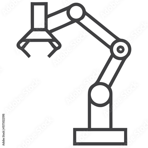 Robot arm in factory icon for automation blogs, industrial design, and manufacturing presentations