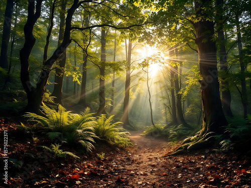 sun rays in the forest