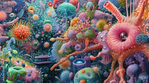 Microscopic World: A vibrant tapestry of cellular structures and organic forms
