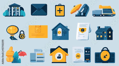 Insurance Icons Bundle Set Flat Vector Illustration
