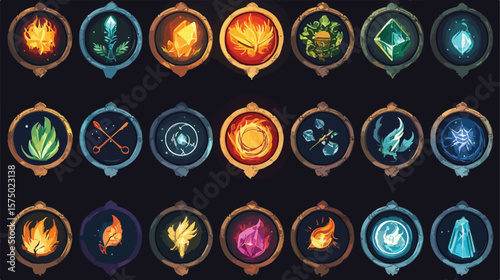 Bundle of Magic Sorcery Set Icons Flat Vector