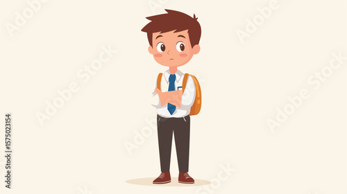 Bored Student in School Uniform Vector Illustration