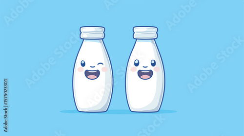 Cute Korean Character Cartoon Mascot Holding Bottle of Milk