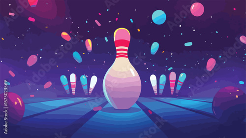 Flat Vector Illustration of Centered Bowling Label