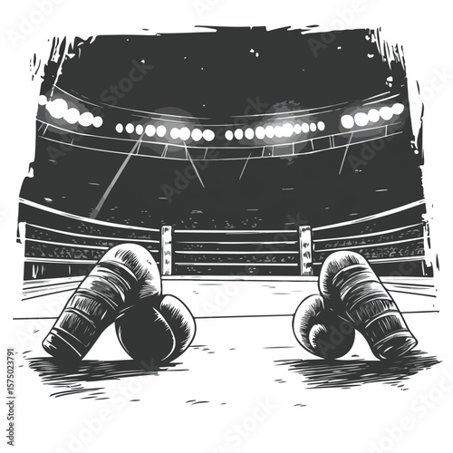 Dynamic Boxing Stadium Cartoon Vector Illustration in Grays