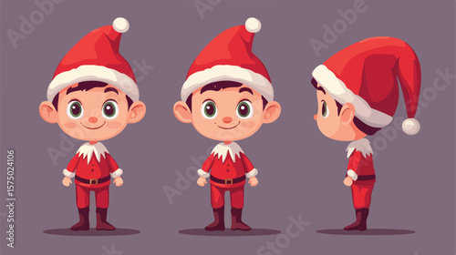 Cheerful Christmas Elf Boy - Flat Vector Illustration