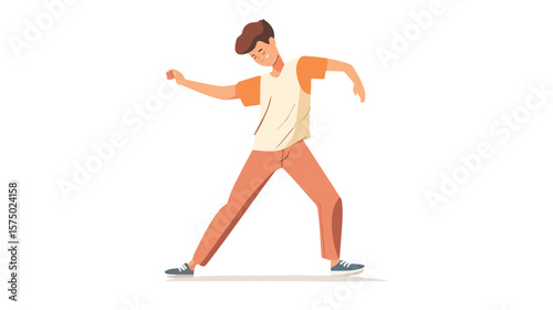 Joyful Boy Dancing to Music in Colorful Flat Vector Illustration