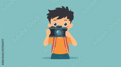 Young Boy Capturing Moments with a Camera in Flat Vector Illustration