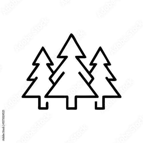 Three pine trees in a minimalist outline design symbolizing nature  