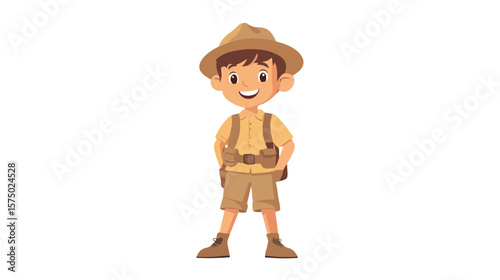 Young Boy Wearing Safari Costume in White Vector Illustration