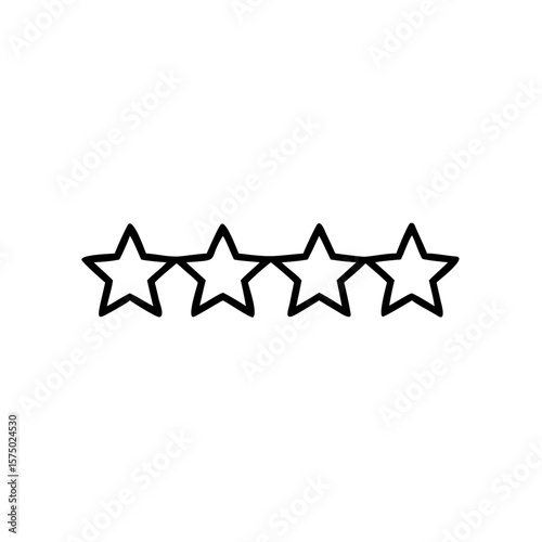 Four stars in a horizontal row outlined for rating concept  