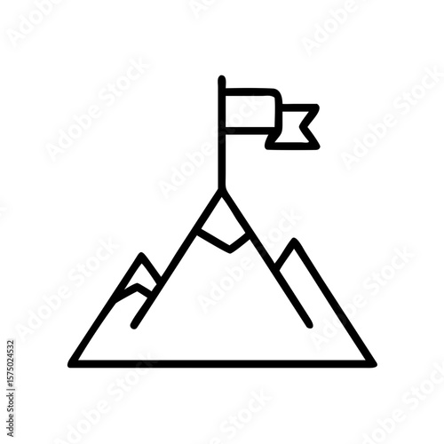 Mountain with flag symbolizing achievement and success concept of icon  